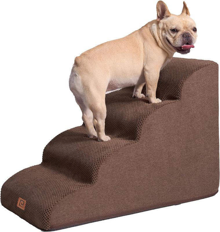 Photo 1 of  Curved Dog Stairs for High Beds, 4-Step Dog Steps for Small Dogs and Cats, Pet Stairs for High Bed Climbing, Non-Slip Balanced Pet Step Indoor, Brown