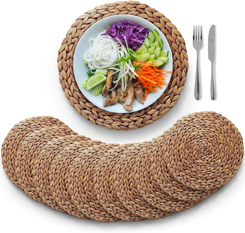 Photo 1 of (Sizes: 12"-13"-14") BLUEWEST Woven Placemats 13'' (Set of 10) Brown Round Rattan Placemats, Wicker Water Hyacinth Placemats, Round Braided Placemats Set, Heat Resistant/Anti-Slip for Dining Table