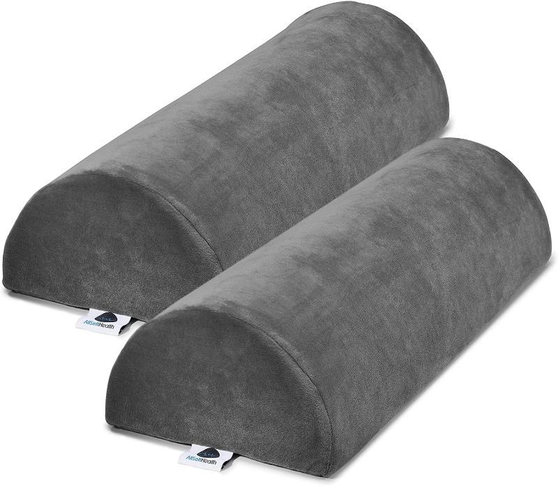 Photo 1 of 2 Pack Large Half Moon Bolster Pillow for Legs, Knees, Lower Back and Head, Lumbar Support Pillow for Bed, Sleeping | Semi Roll for Ankle and Foot Comfort - Machine Washable Cover, Grey