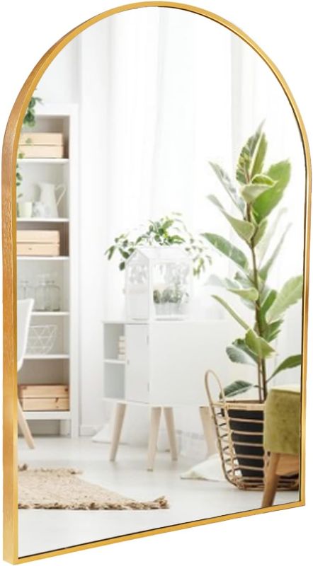 Photo 1 of Amgngala Arched Gold Mirror, 24"x36" Bathroom Wall Mounted Mirror, Gold Vanity Mirror with Metal Frame, Arch Decorative Mirrors for Bedroom, Living Room, Entryway