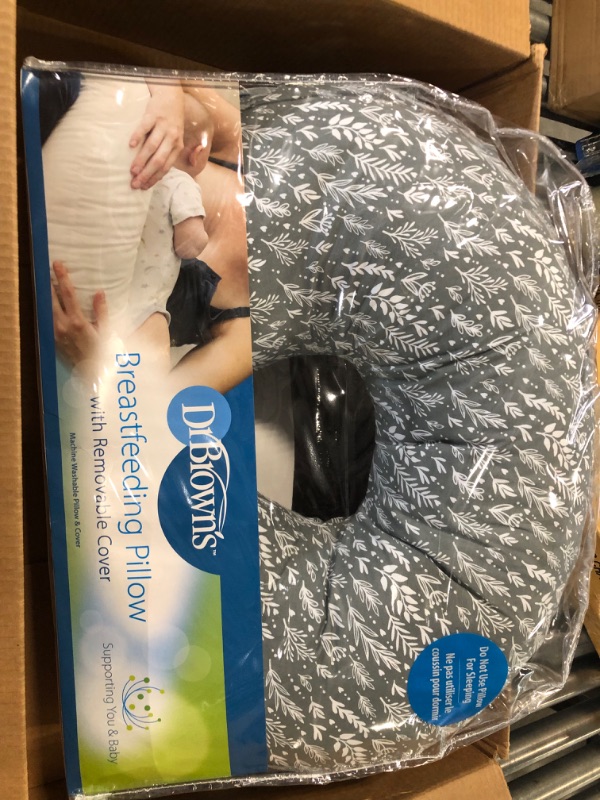Photo 3 of Dr. Brown's Breastfeeding Pillow with Removable Cover for Nursing Mothers, Machine Washable, Cotton Blend, Gray Breastfeeding Pillow, Gray