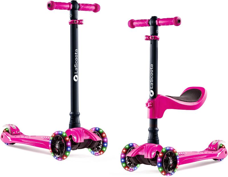 Photo 2 of 
2-in-1 Kids Kick Scooter, Adjustable Height Handlebars and Removable Seat, 3 LED Lighted Wheels and Anti-Slip Deck, for Boys & Girls Aged 3-12 and up