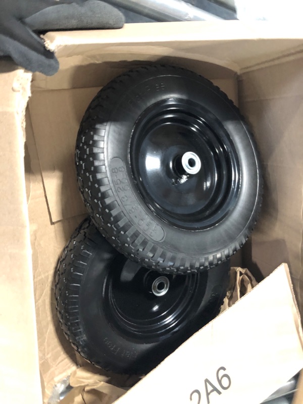 Photo 2 of (2-PACK) 4.80/4.00-8" Flat Free Tire and Wheel - Universal Fit 14.5" Solid Wheelbarrow Tires with 3" Hub and 5/8" Bearings – Extra Adapter kit includes 3/4" Ball Bearings, 1" and 1/2" Nylon Spacers 2 14.5"(Flat Free Tire?