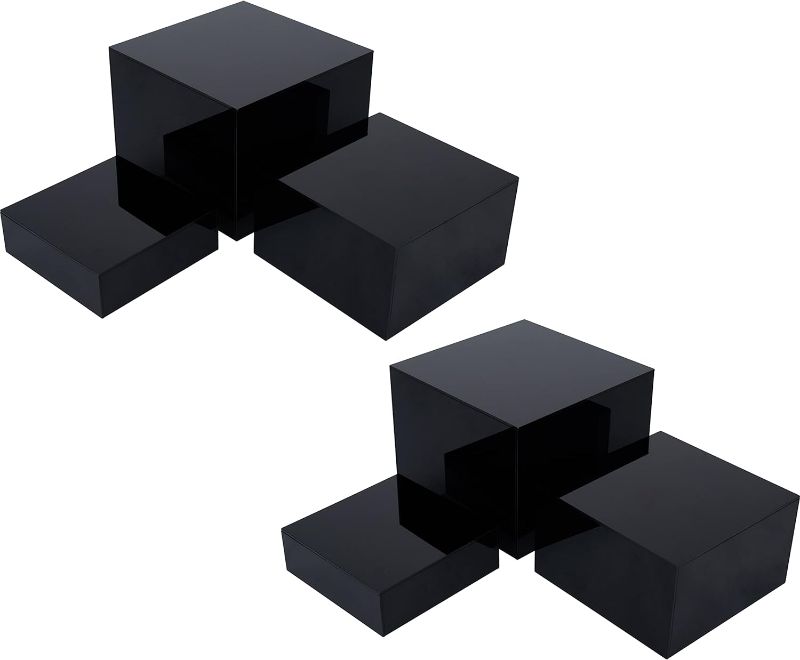 Photo 3 of 2 Sets of 3 Glossy Black Acrylic Cube Display Nesting Risers with Hollow Bottoms