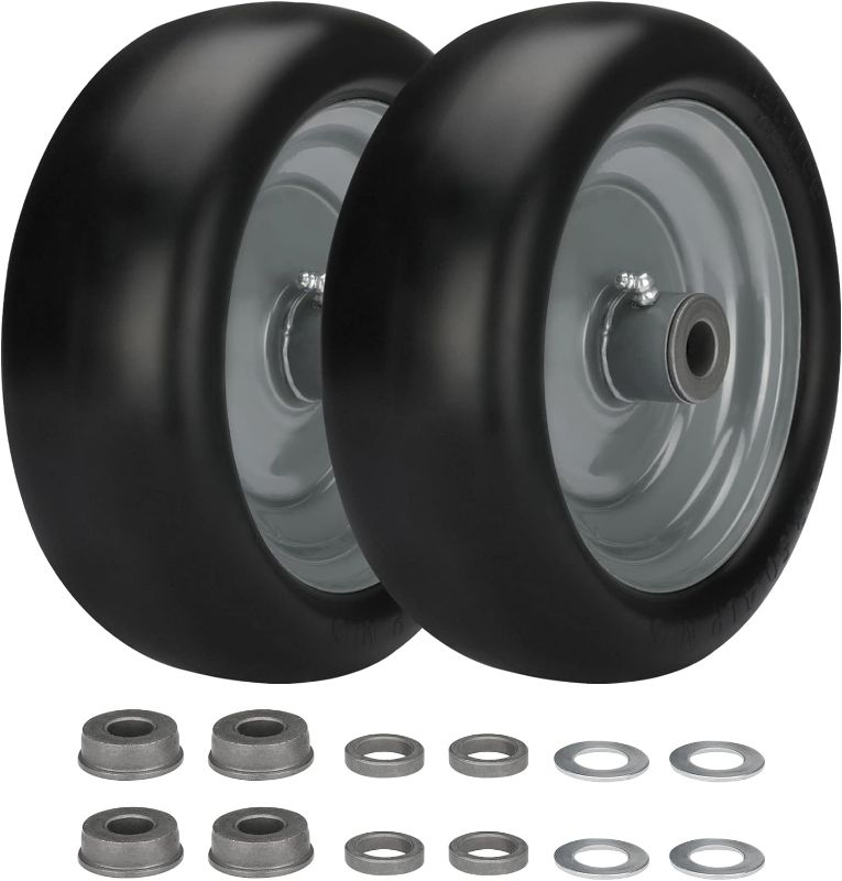 Photo 1 of AR-PRO (4-Pack) 9x3.50-4” Flat Free Lawnmower Tire with 4" Centered Hub, 3/4" Bushings and Wheel Assemblies - PU Tire on Wheel and Adapter Kits