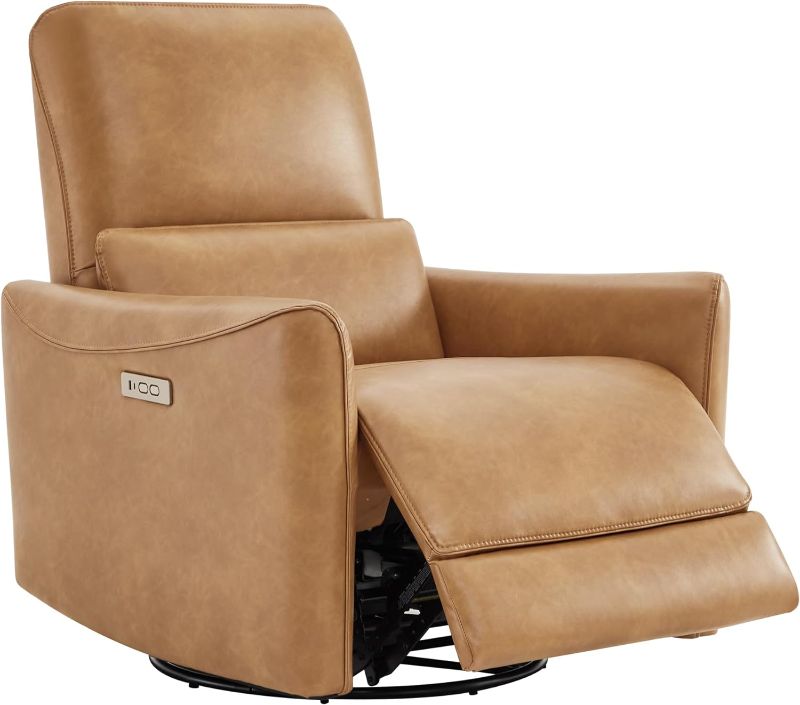 Photo 1 of CHITA Power Recliner Swivel Glider, Upholstered Faux Leather Living Room Reclining Sofa Chair with Lumbar Support, Cognac Brown