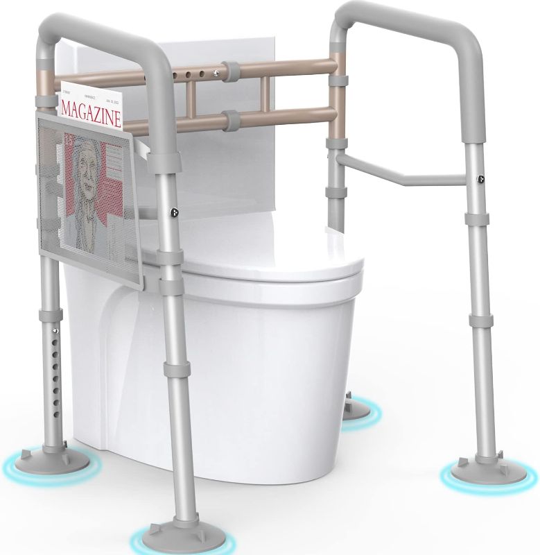 Photo 1 of Agrish Folding Toilet Safety Rails - Adjustable Toilet Frame Fit Any Toilet, Stand Alone Medical Handrails for Seniors Handicap Pregnant(Silver Grey)

