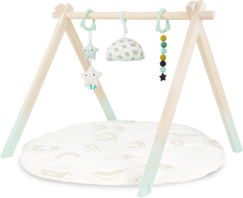 Photo 1 of B. toys- B. baby- Wooden Baby Play Gym – Activity Mat – Starry Sky – 3 Hanging Sensory Toys – Organic Cotton – Natural Wood – Babies, Infants
