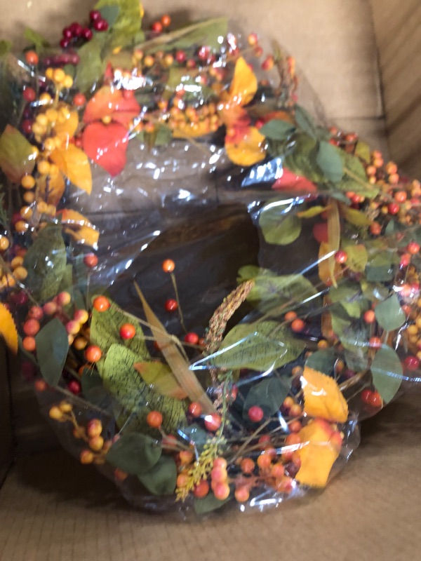Photo 1 of The Wreath Depot Appalachia Berry Silk Fall Door Wreath 24 inch, Handcrafted, Designed in USA, Full Wreath Shape and Size, Beautiful White Gift Box Included
