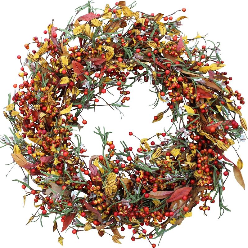 Photo 1 of The Wreath Depot Appalachia Berry Silk Fall Door Wreath 24 inch, Handcrafted, Designed in USA, Full Wreath Shape and Size, Beautiful White Gift Box Included
