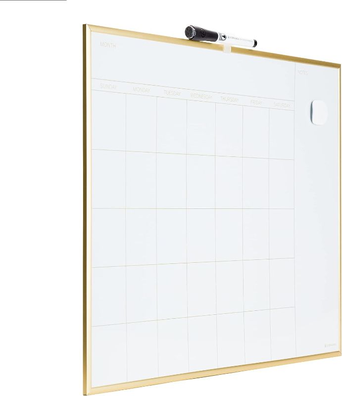 Photo 1 of U Brands Dry Erase Calendar with Gold Aluminum Frame Set, Office Supplies, with Magnet and Marker, 16” x 20”, 3 Pieces