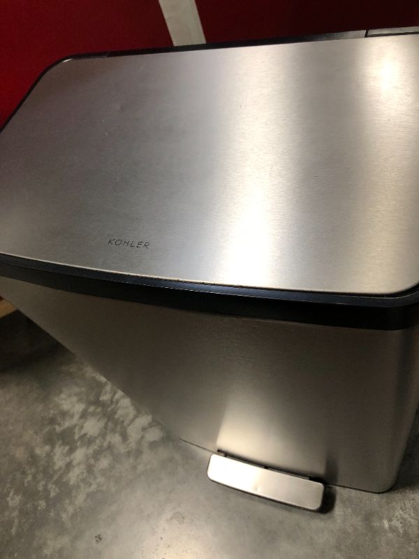 Photo 3 of ****HAS SEVERAL DENTS (See Photos)******Kohler 13 Gallon Hands-Free Kitchen Step, Trash Can with Foot Pedal, Quiet-Close Lid, Stainless Steel Stainless Steel Step Can