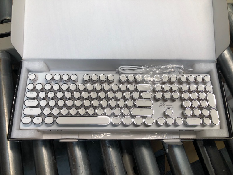 Photo 3 of RK ROYAL KLUDGE S108 Typewriter Style Retro Mechanical Gaming Keyboard Wired with True RGB Backlit Collapsible Wrist Rest 108-Key Red Switch Round Keycap - White red switch white