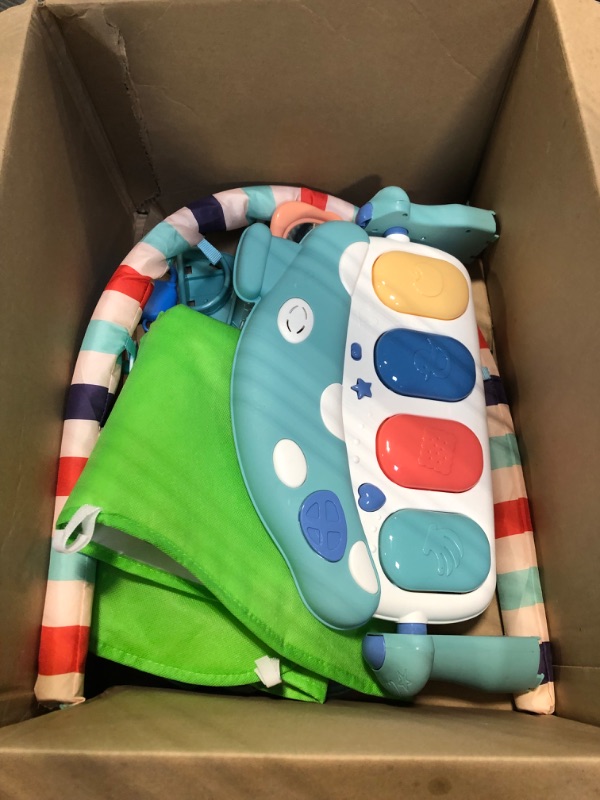 Photo 1 of Baby Play Mat Baby Gym, Piano Tummy Time Baby Activity Gym Mat with 5 Infant Learning Sensory Baby Toys, Music and Lights Boy & Girl Gifts for Newborn Baby 0 to 3 6 9 12 Months(Blue)