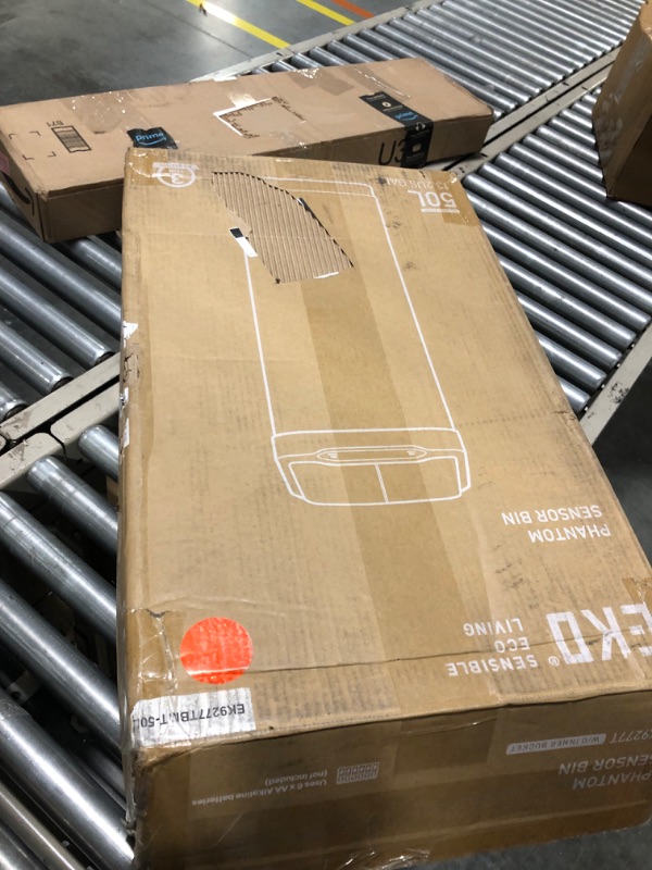 Photo 1 of EKO Phantom-T 50 Liter / 13.2 Gallon Vertical Motion Sensor Trash Can, Brushed Stainless Steel Finish 50 Liter Vertical