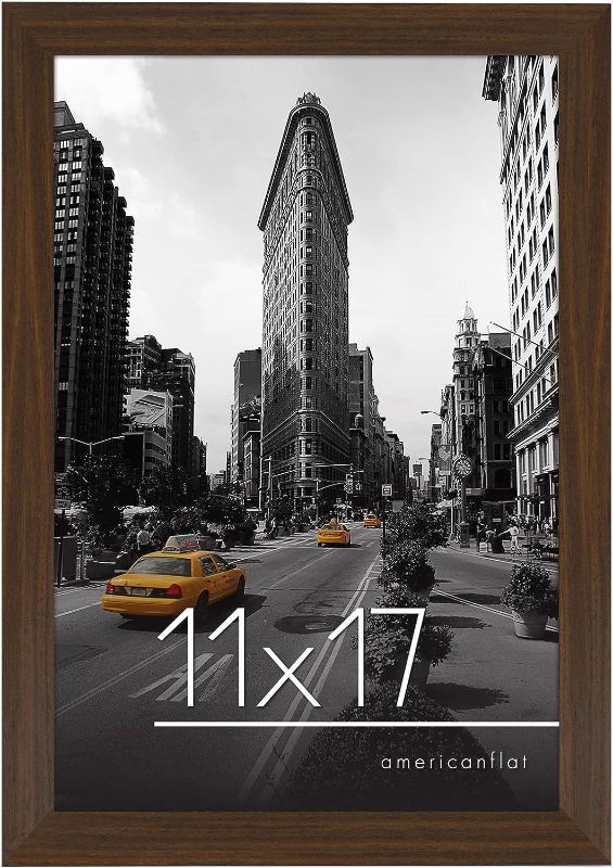 Photo 1 of Americanflat 11x17 Picture Frame in Walnut - Legal Sized Paper Display - Engineered Wood with Shatter Resistant Glass - Horizontal and Vertical Formats for Wall