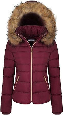 Photo 1 of BodiLove Women's Fur Hooded Puffer Jacket With Zipper Fleece Lining
