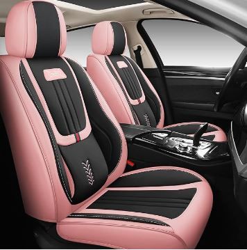 Photo 1 of Quiln-01 Leather Seat Cover 5 Seat Full Set, Universal Type, Suitable for Most Cars, Cars, SUVs, Pickup Trucks, Airbag Compatible Car Seat Cushion Covers (Black-Pinki)