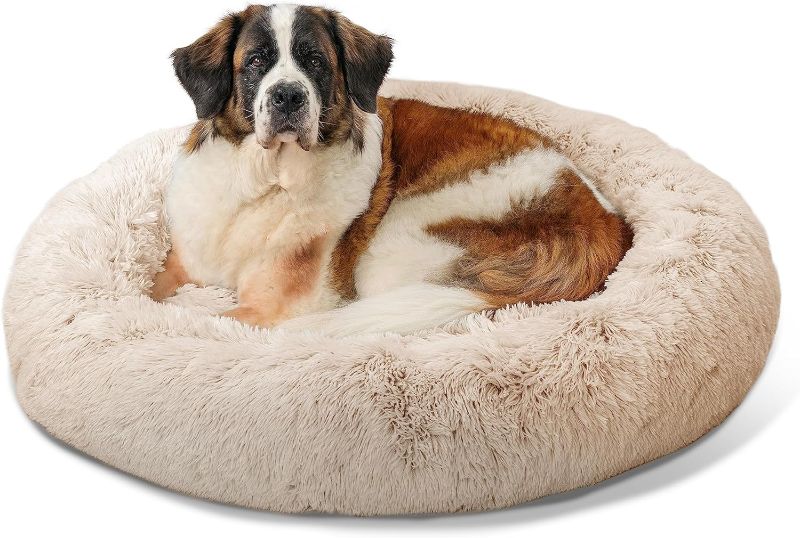 Photo 1 of Best Friends by Sheri The Original Calming Donut Cat and Dog Bed in Shag Fur Taupe, Extra Large 45x45