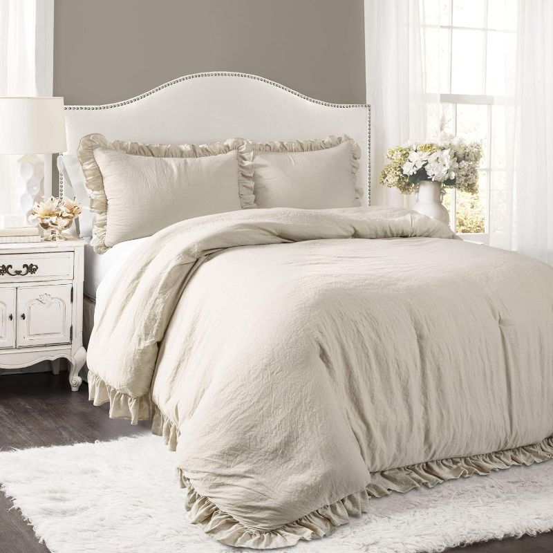 Photo 1 of 3-Piece Ruffled Comforter Bedding Set with Pillow Shams, King, Wheat