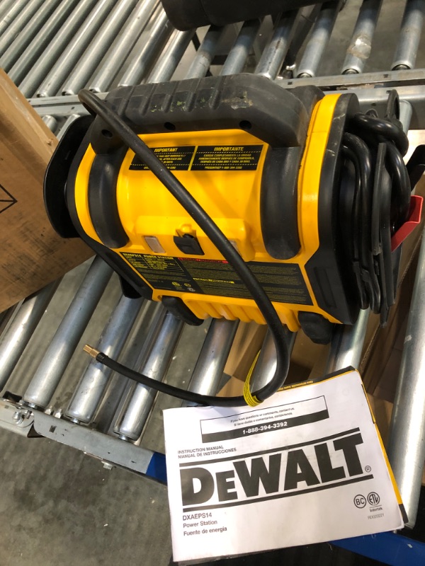 Photo 3 of DEWALT DXAEPS14 1600 Peak Battery Amp 12V Automotive Jump Starter/Power Station with 500 Watt AC Power Inverter, 120 PSI Digital Compressor, and USB Power , Yellow