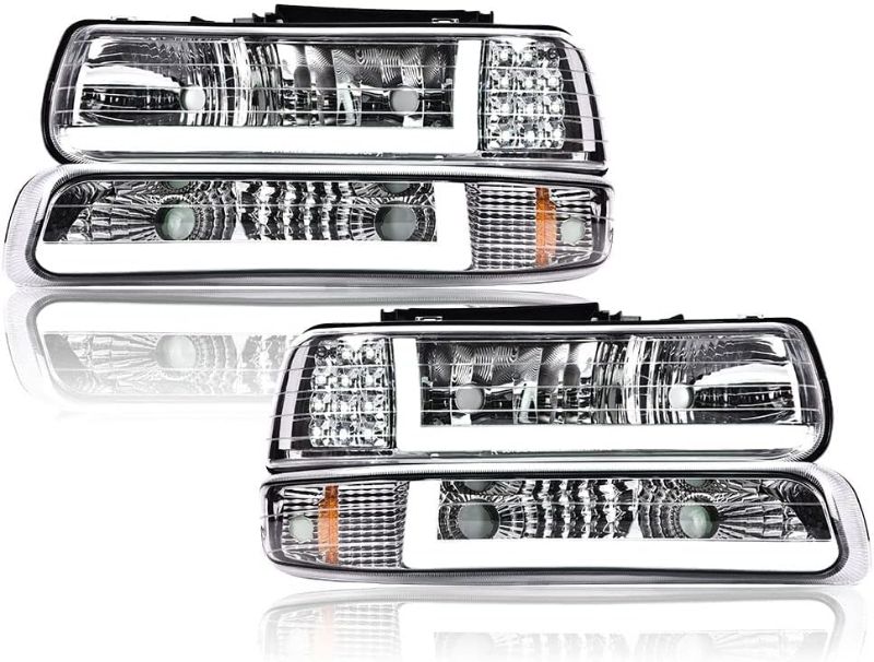 Photo 1 of PIT66 Headlights, Compatible with 99-02 Chevy Silverado 1500 2500/01-02 Silverado 1500HD 2500HD 3500/00-06 Tahoe Suburban 1500 2500 Clear Lens Chrome Housing Clear Reflector Clear lens Chrome Housing Clear Reflector Basic Style