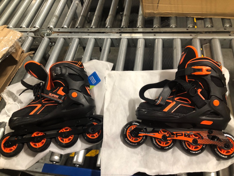 Photo 3 of 2PM SPORTS Torinx Orange/Red/Green Black Boys Adjustable Inline Skates, Fun Roller Blades for Kids, Beginner Roller Skates for Girls, Men and Ladies Orange Large - Youth (4-7 US)