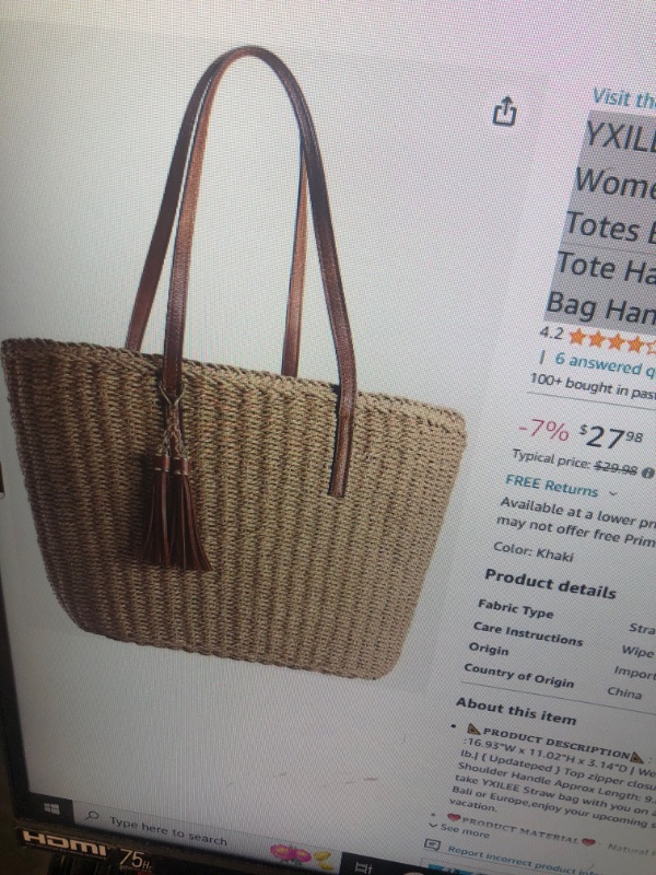 Photo 1 of 
YXILEE Large Straw Bags For Women | Straw Travel Beach Totes Bag M Woven Summer Tote Handmade Shoulder Bag Handbag
