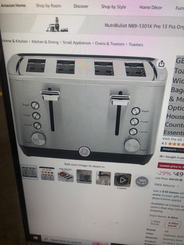 Photo 1 of 
GE Stainless Steel Toaster | 4 Slice | Extra Wide Slots for Toasting Bagels, Breads, Waffles & More | 7 Shade Options for the Entire Household to Enjoy | Countertop Kitchen Essentials | 1500 Watts