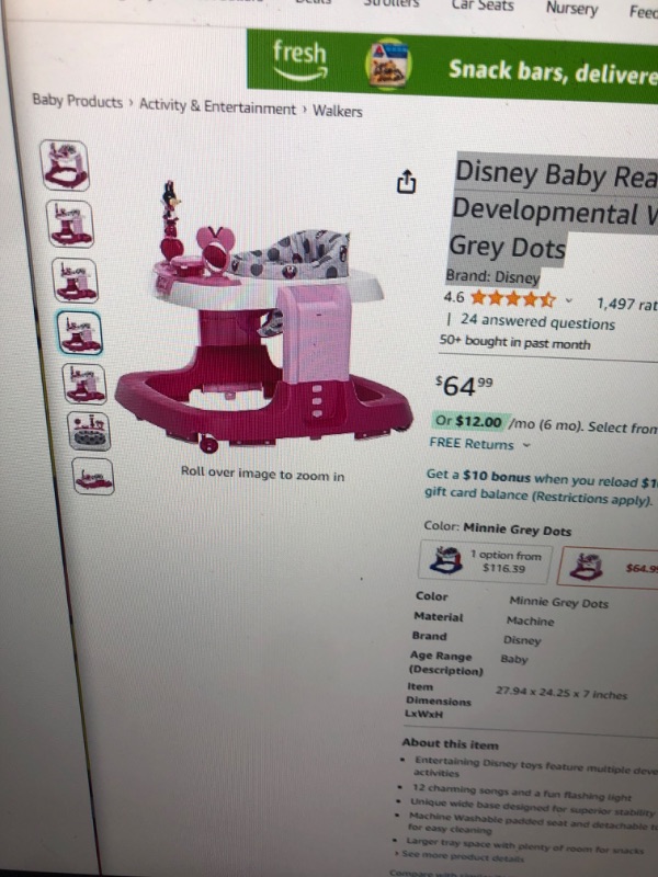 Photo 1 of Disney Baby Ready, Set, Walk! DX Developmental Walker, Minnie Grey Dots
Brand: Disney