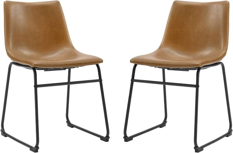 Photo 1 of  Faux Leather Armless Dining Chairs, Set of 2, Whiskey Brown