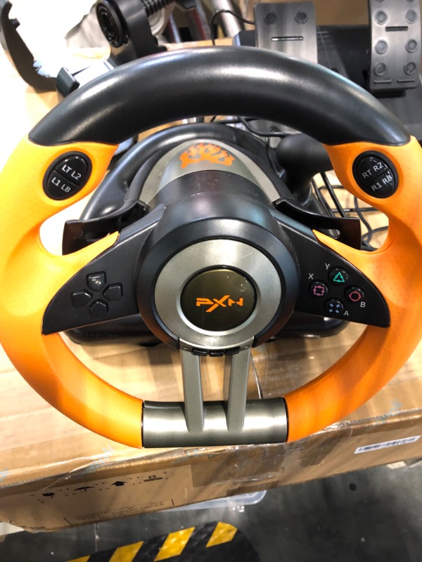 Photo 3 of PC Racing Wheel,PXN V3II 180 Degree Universal Usb Car Sim Race Steering Wheel with Pedals for PS3,PS4,Xbox One,Xbox Series X/S,Switch (Orange)