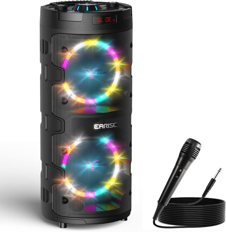 Photo 1 of EARISE M62 Portable Bluetooth PA Speaker, Dual 6.5" Rechargeable Indoor/Outdoor Bluetooth Karaoke Audio System, TWS, Party Lights, LED Display, FM/AUX/MP3/USB/SD/TF
