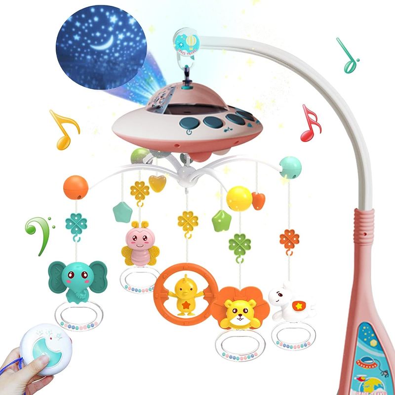 Photo 1 of Eners Baby Crib Mobile with Music and Lights, Mobile for Crib with Remote Control, Rotation, Moon and Star Projection, Baby Crib Toys for Boys Girls (Yellow)