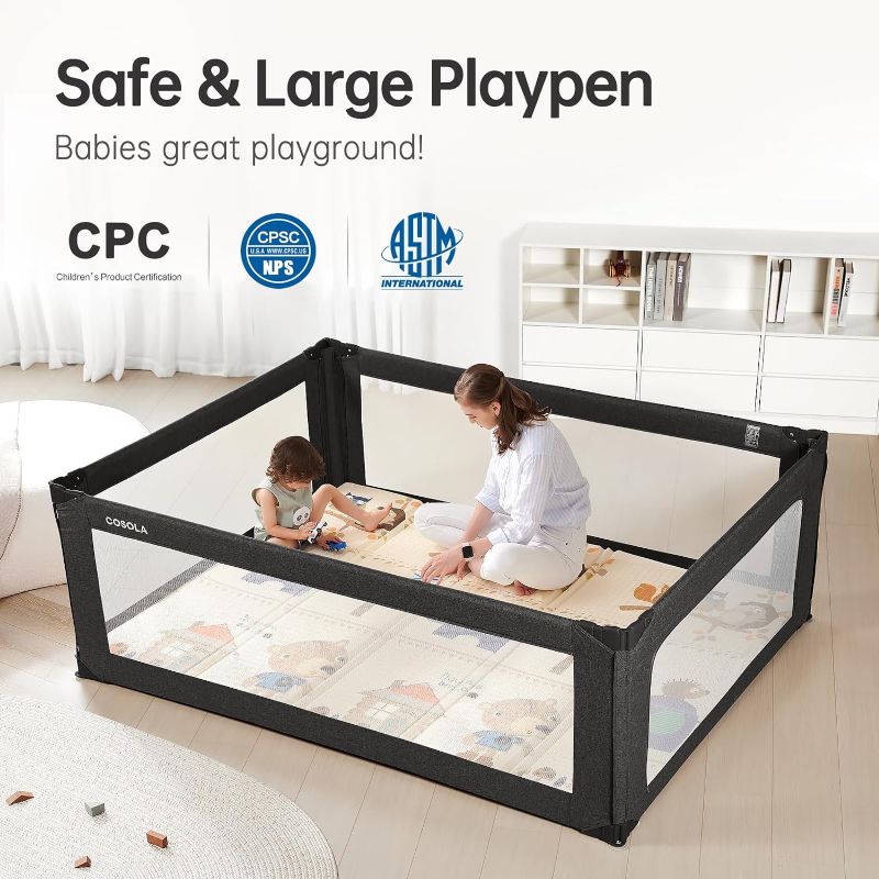 Photo 1 of Baby Playpen 79x59 Play Pens for Babies and Toddlers, Drop-Down Playpen Panels, Baby Play Yard, Baby Fence Play Area, Black