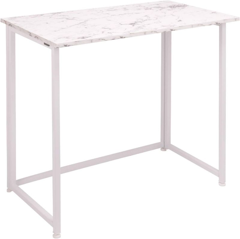 Photo 1 of Leopard Outdoor Products Folding Computer Desk for Small Spaces, Space-Saving Home Office Desk, Foldable Computer Table, Laptop Table, Writing Desk, Compact Study Reading Table (Marble White)
