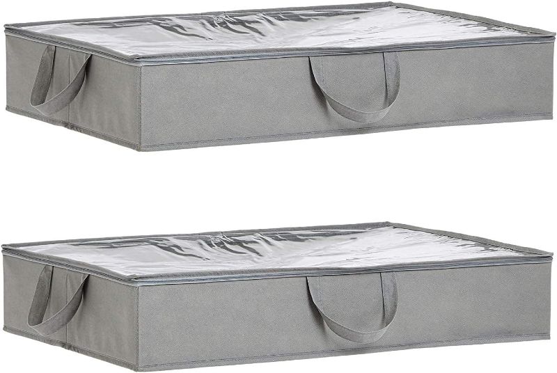 Photo 1 of Amazon Basics Under Bed Fabric Storage Container Bags with Window and Handles - 2-Pack, 30.2 x 20 x 5.7 Inches, Gray