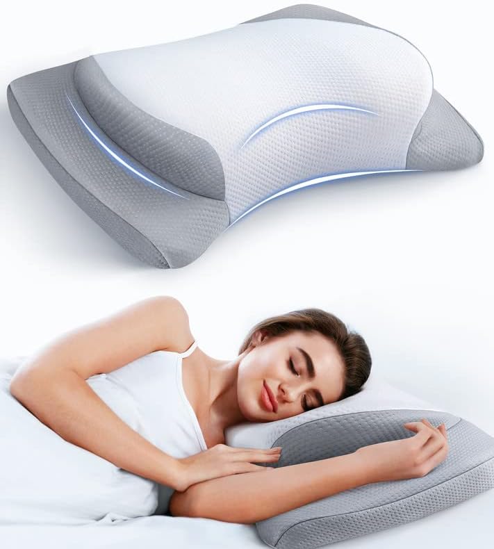 Photo 1 of 8X Support Side Sleeping Pillow for Neck Pain Relief, Adjustable Cervical Pillow Fit Shoulder Perfectly, Ergonomic Contour Memory Foam Pillows with Armrest Area, Bed Pillow for Back Stomach Sleeping