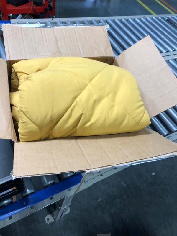 Photo 3 of Basic Beyond Queen Comforter Set - Ochre Comfoter Set Queen, Reversible Bed Comforter Queen Set for All Seasons,  Ochre/Grey, 1 Comforter (88"x92") and 2 Pillow Shams (20"x26"+2") Ochre/Grey Queen