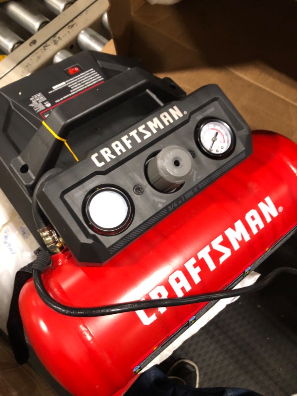 Photo 3 of Craftsman 1.5 Gallon 3/4 HP Portable Air Compressor, Max 135 PSI, 1.5 CFM@90psi, Oil Free Air Tank, Electric Air Tool, CMXECXA0200141A , Red