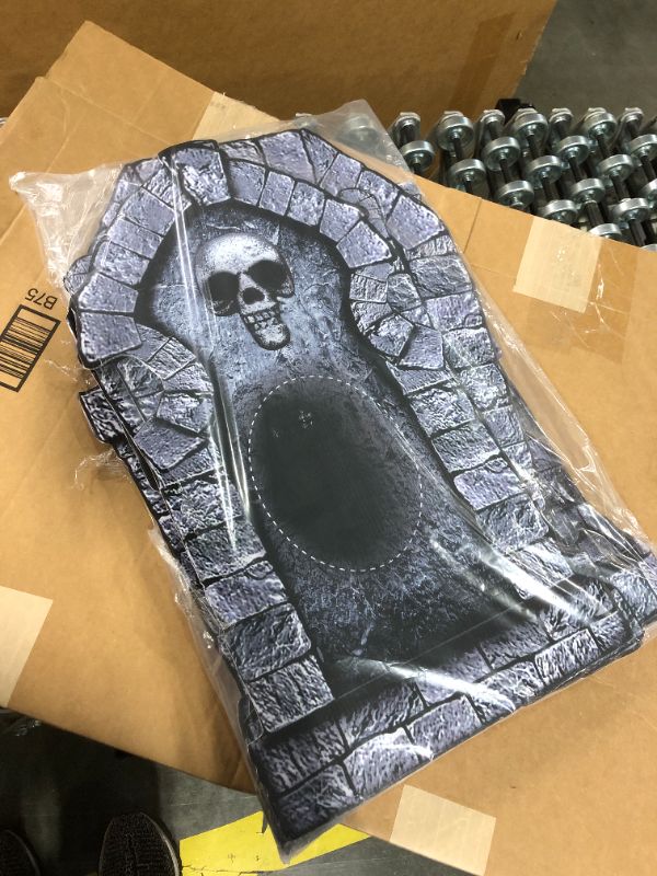 Photo 1 of 6 Set Large Halloween 3D Changing Face Rip Graveyard Tombstones and 23.6x15.7 Inch Halloween Skeleton Headstone Decoration 6pcs 13 Color Changeable LED Puck Lights for Yard Garden Lawn