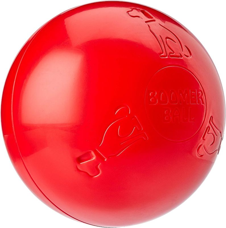 Photo 1 of BOOMER BALL 10 inch, Virtually Indestructible Best Dog Toy, Boredom Busting Football, Tough & Durable Large Dog Ball, Floats on Water, Great for Mental Stimulation & High Energy Dogs, Assorted Colours Enormous (10 in) Blue or Red