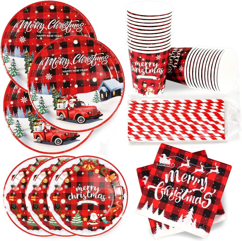 Photo 1 of 
LDIWEE 144 PCS Christmas Plates and Napkins Set, Christmas Party Supplies set for 24 Guests Chirstmas Decorations Disposable Tableware Set Includes Paper