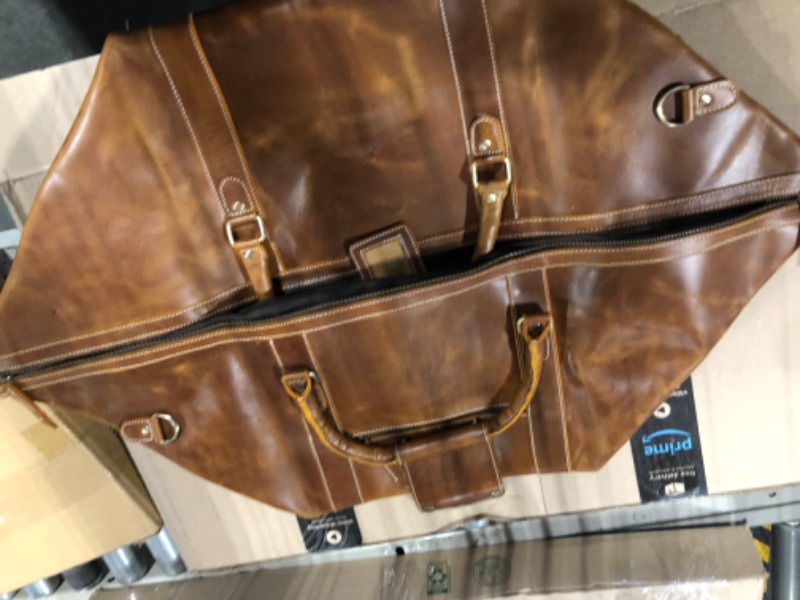 Photo 3 of 24" Leather Buffalo Travel Case Duffel Luggage Bag, Gym Travel Tote Duffel, Overnight Weekender (tan)
