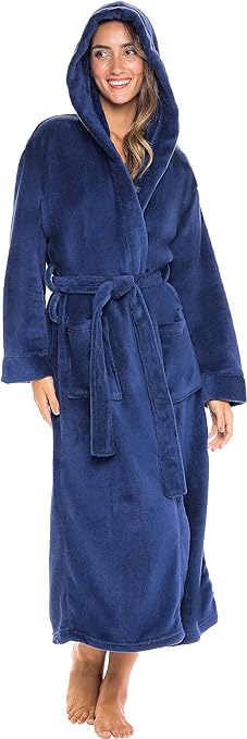 Photo 1 of Alexander Del Rossa Women's 14-oz Fleece Long Bath Robe navy blue sm/md