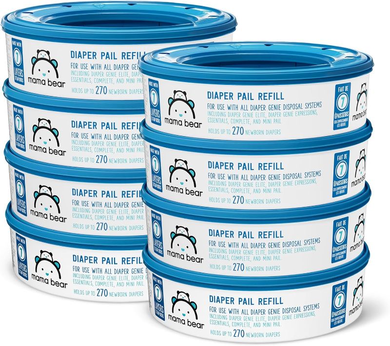 Photo 1 of Amazon Brand - Mama Bear Diaper Pail Refills for Genie Pails, 2160 Count (8 Packs of 270)
