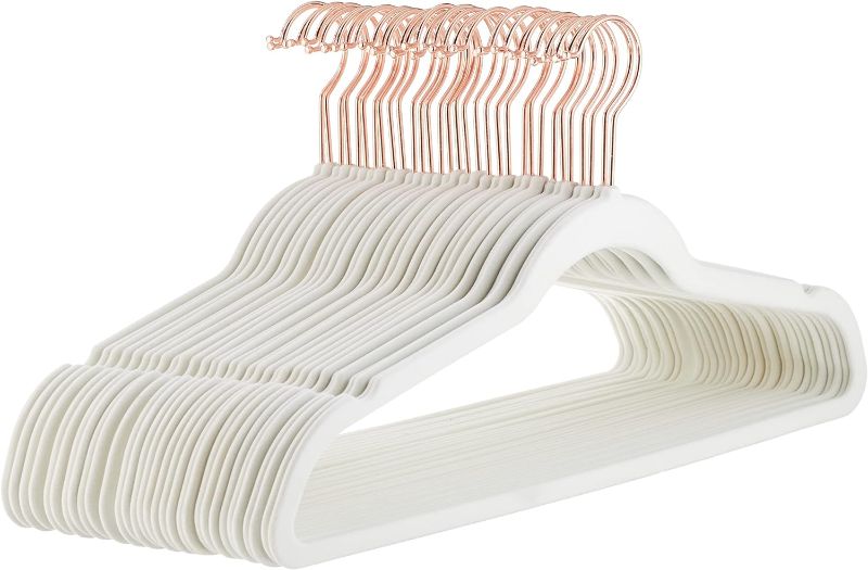 Photo 1 of Amazon Basics Slim, Velvet, Non-Slip Suit Clothes Hangers, Ivory/Rose Gold - Pack of 20