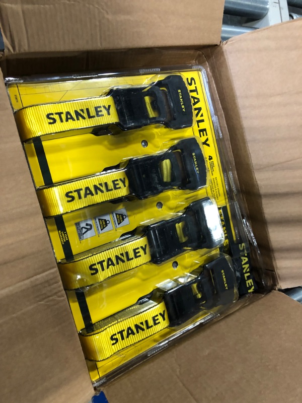 Photo 3 of STANLEY S10074 Black/Yellow 1.5" x 16' Ratchet Tie Down Straps - Heavy Cargo Securing (3,300 lbs Break Strength), 4 Pack Heavy Cargo Securing (4 Pack)