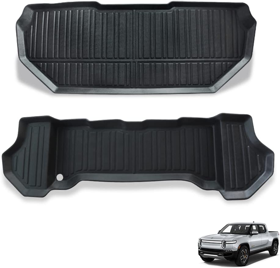 Photo 1 of BestEvMod Compatible with Rivian R1T R1S All-Weather Front Trunk Mat TPE Material Rubber Cargo Liner Rivian R1T R1S 2022 2023 2024 Accessories (Upper + Lower Layer)