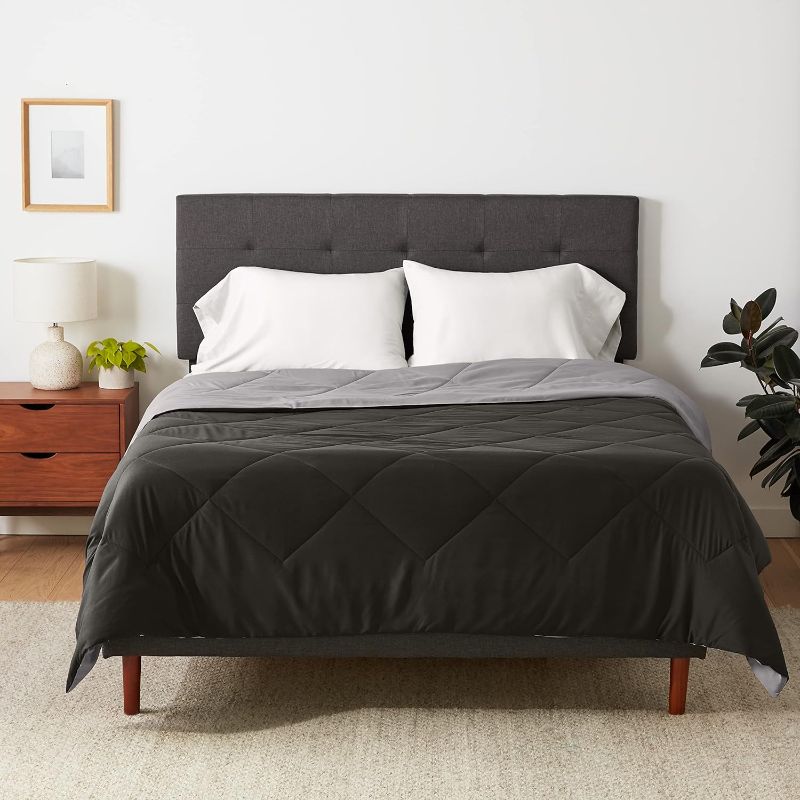 Photo 1 of Amazon Basics Reversible, Lightweight Microfiber Comforter Blanket - Full/Queen, Black/Grey